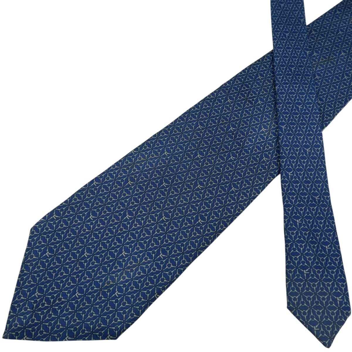 a15815 2 Lancel Tie Silk Navy Geometric Italy (US Import Tax Included) มุมที่ 2
