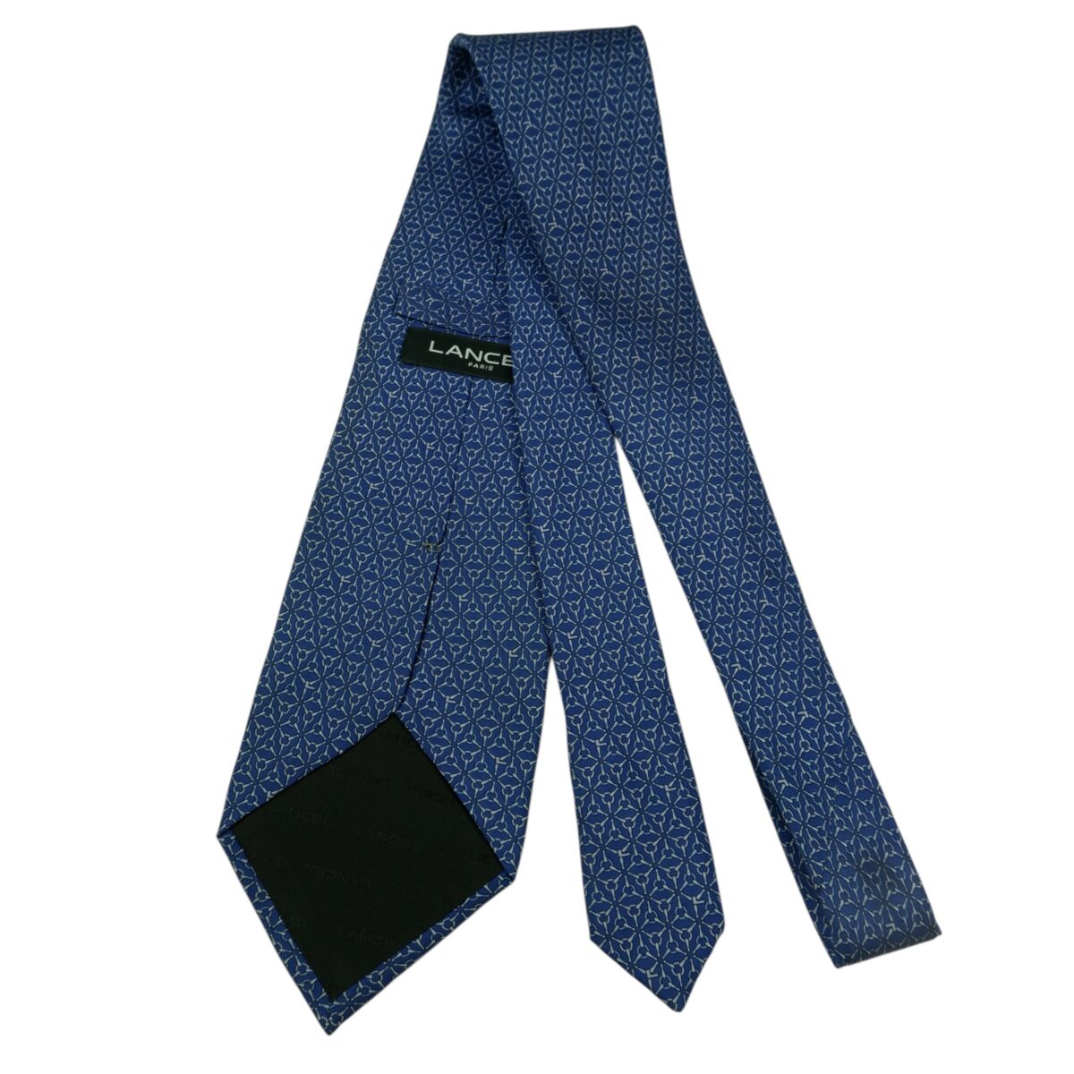 a15815 7 Lancel Tie Silk Navy Geometric Italy (US Import Tax Included) มุมที่ 7