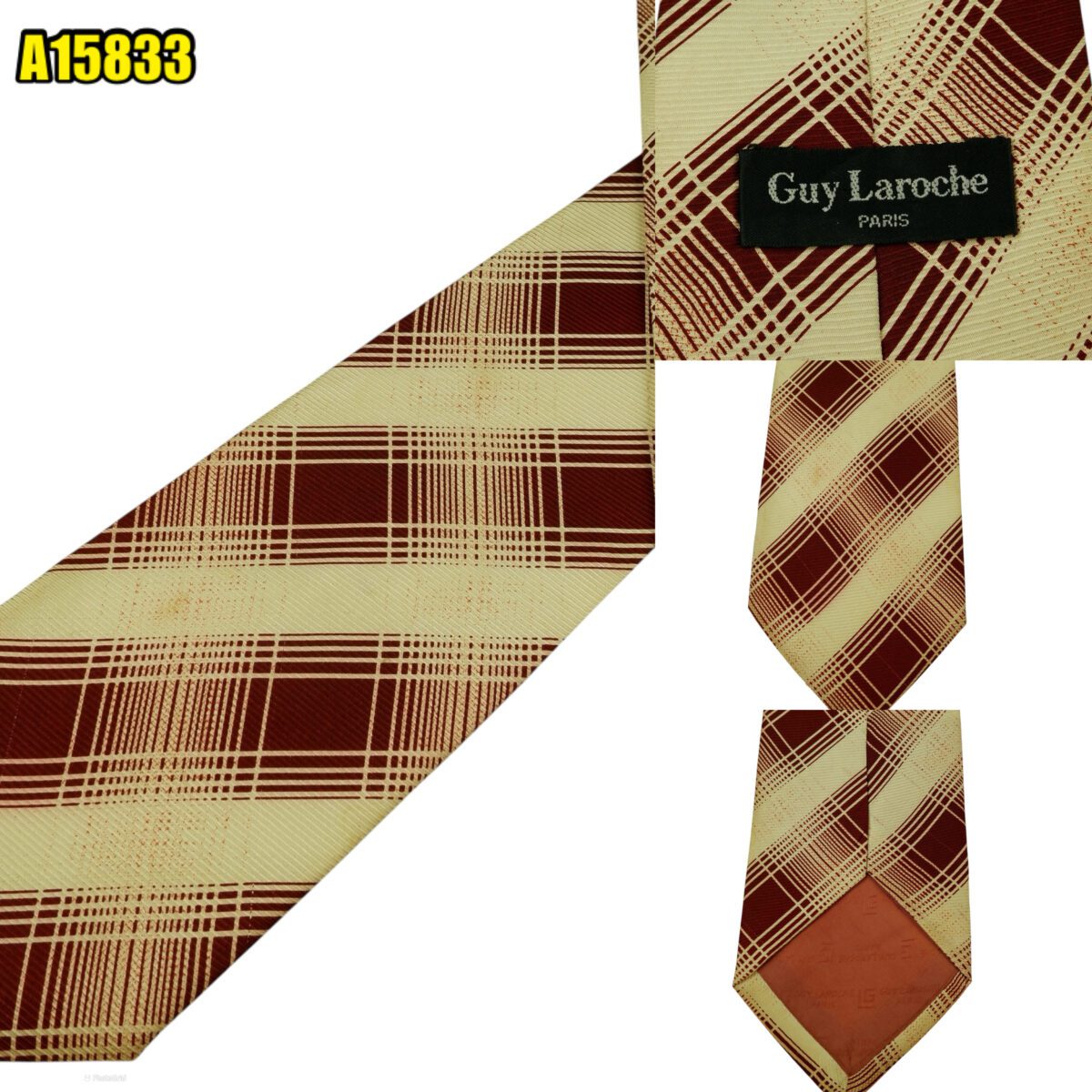 created by photogrid Guy Laroche Tie Silk Beige Maroon Stripe Korea (US Import Tax Included) มุมที่ 1