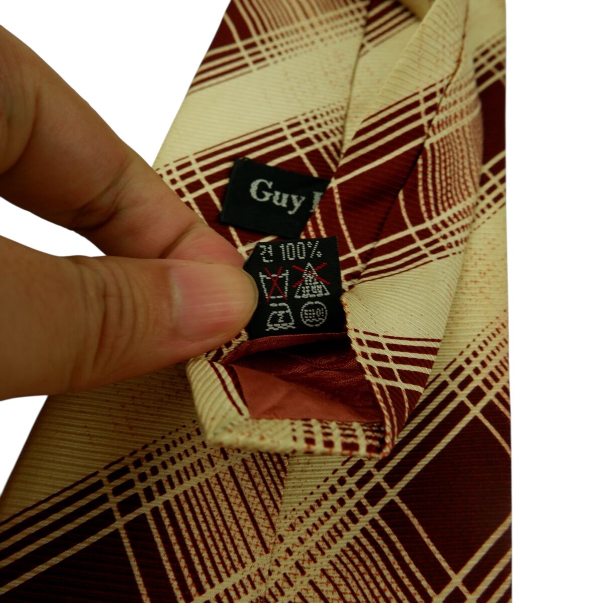 a15833 11 Guy Laroche Tie Silk Beige Maroon Stripe Korea (US Import Tax Included) มุมที่ 11