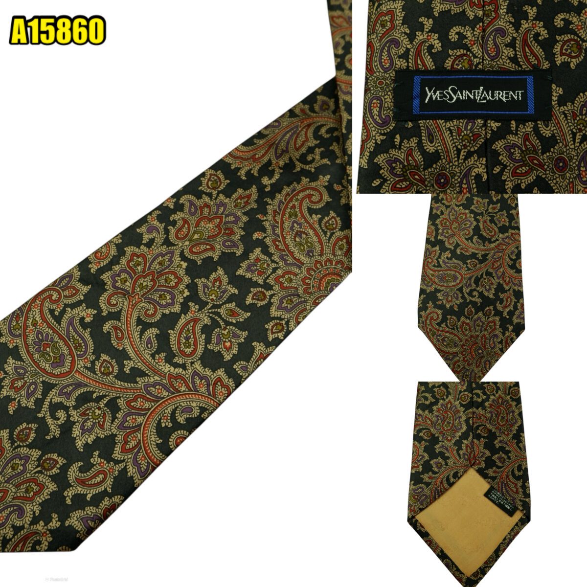 Yves Saint Laurent Tie Silk Black Paisley Japan (US Import Tax Included) | mesabb clothing Yves Saint Laurent Tie Silk Black Paisley Japan (US Import Tax Included) มุมที่ 1