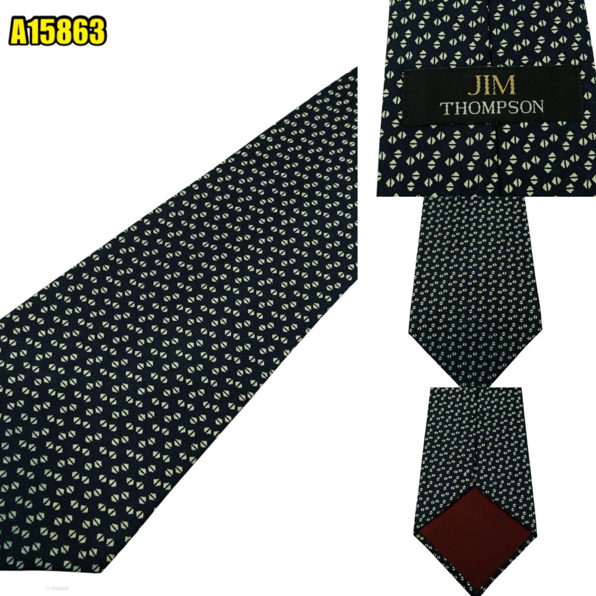 created by photogrid Jim Thompson Tie Silk Dark Navy Geometric Thailand (US Import Tax Included) มุมที่ 1