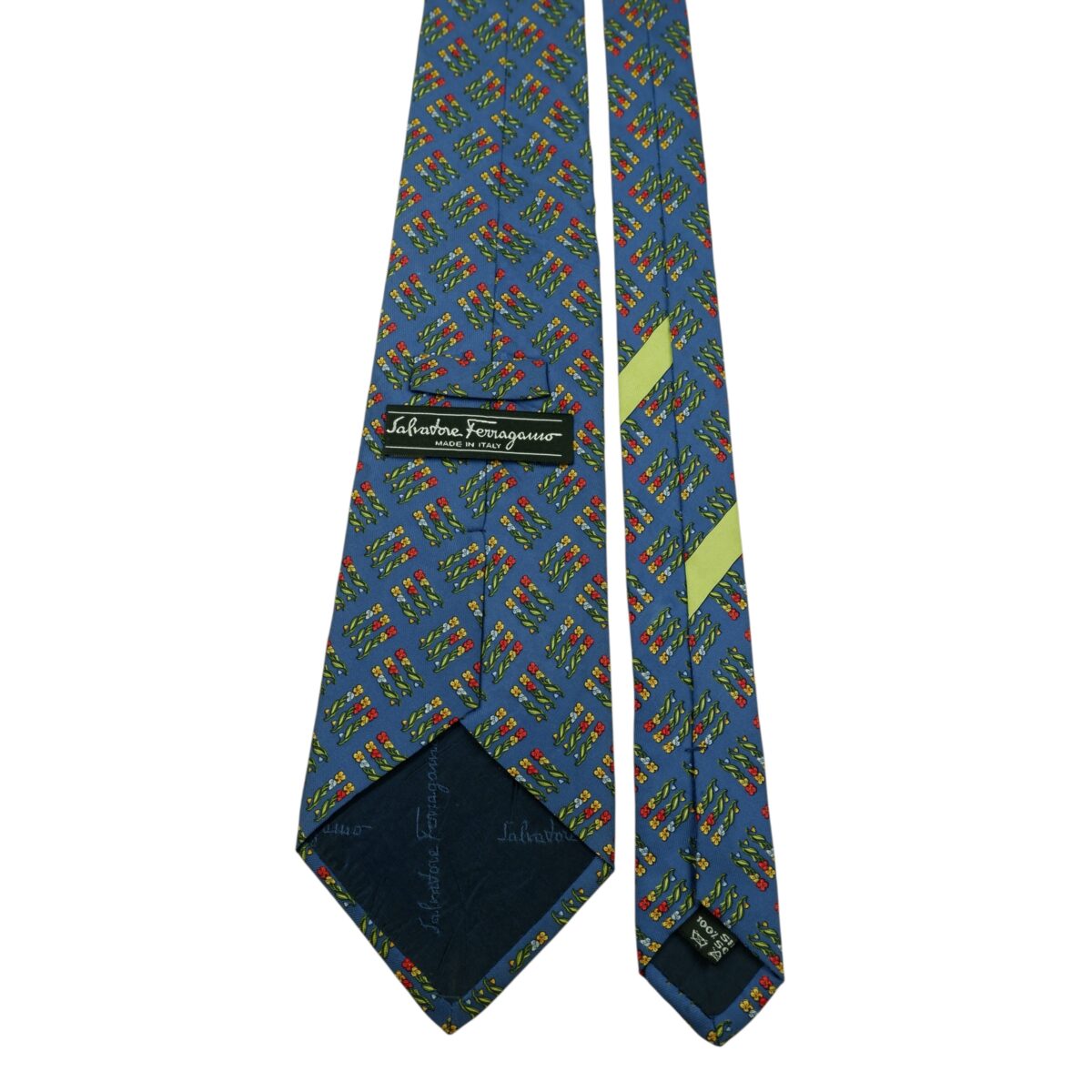 a15869 4 Salvatore Ferragamo Tie Silk Blue Geometric Italy (US Import Tax Included) มุมที่ 4