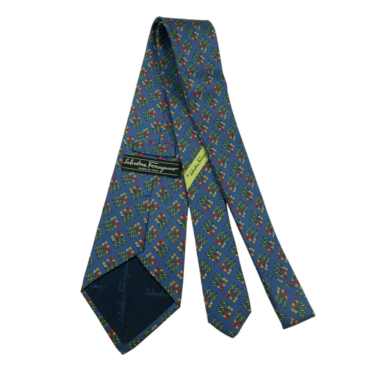 a15869 7 Salvatore Ferragamo Tie Silk Blue Geometric Italy (US Import Tax Included) มุมที่ 7