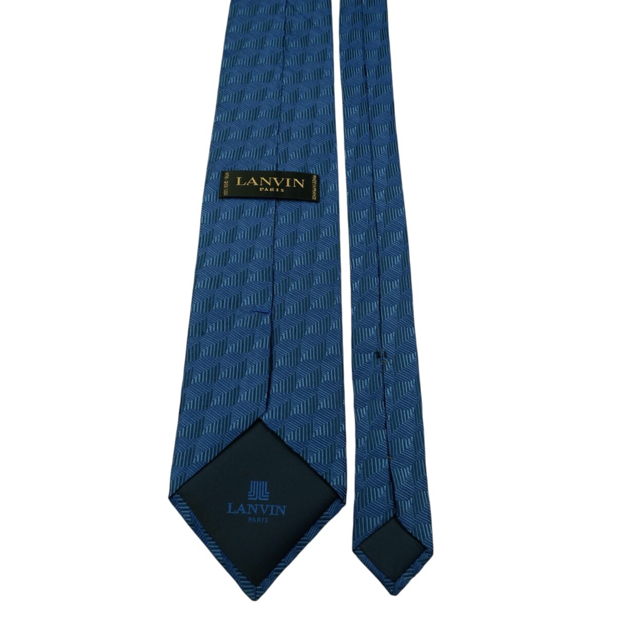 a15874 4 Lanvin Tie Silk Blue Geometric France (US Import Tax Included) มุมที่ 4