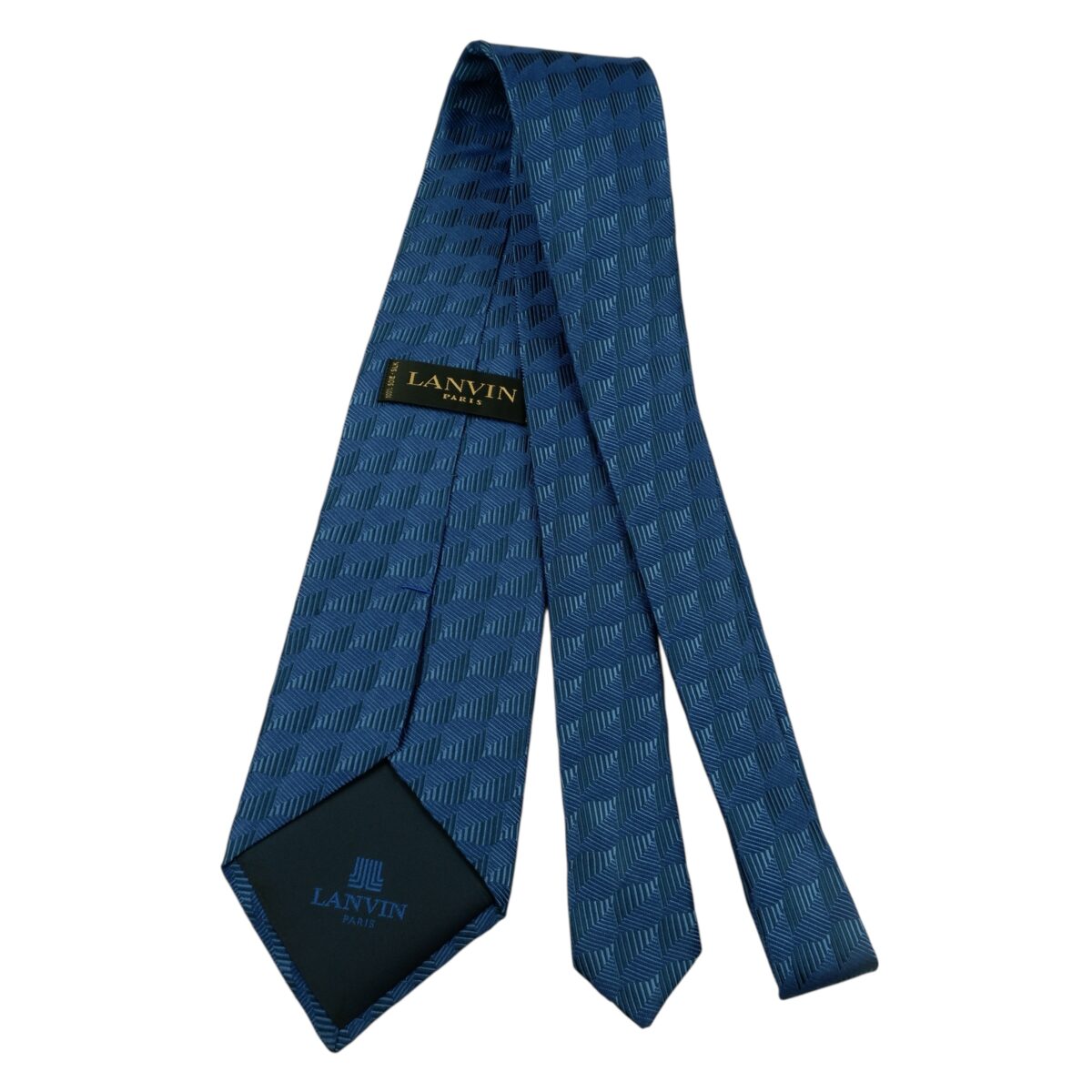 a15874 7 Lanvin Tie Silk Blue Geometric France (US Import Tax Included) มุมที่ 7