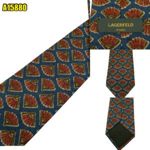 Lagerfeld Tie Silk Blue Fan Geometric Italy (US Import Tax Included) มุมที่ 1