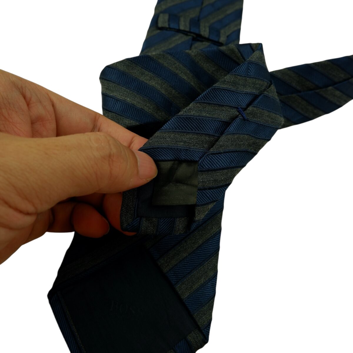 Hugo Boss Tie Silk Navy Grey Stripe Italy (US Import Tax Included) | mesabb clothing Hugo Boss Tie Silk Navy Grey Stripe Italy (US Import Tax Included) มุมที่ 10