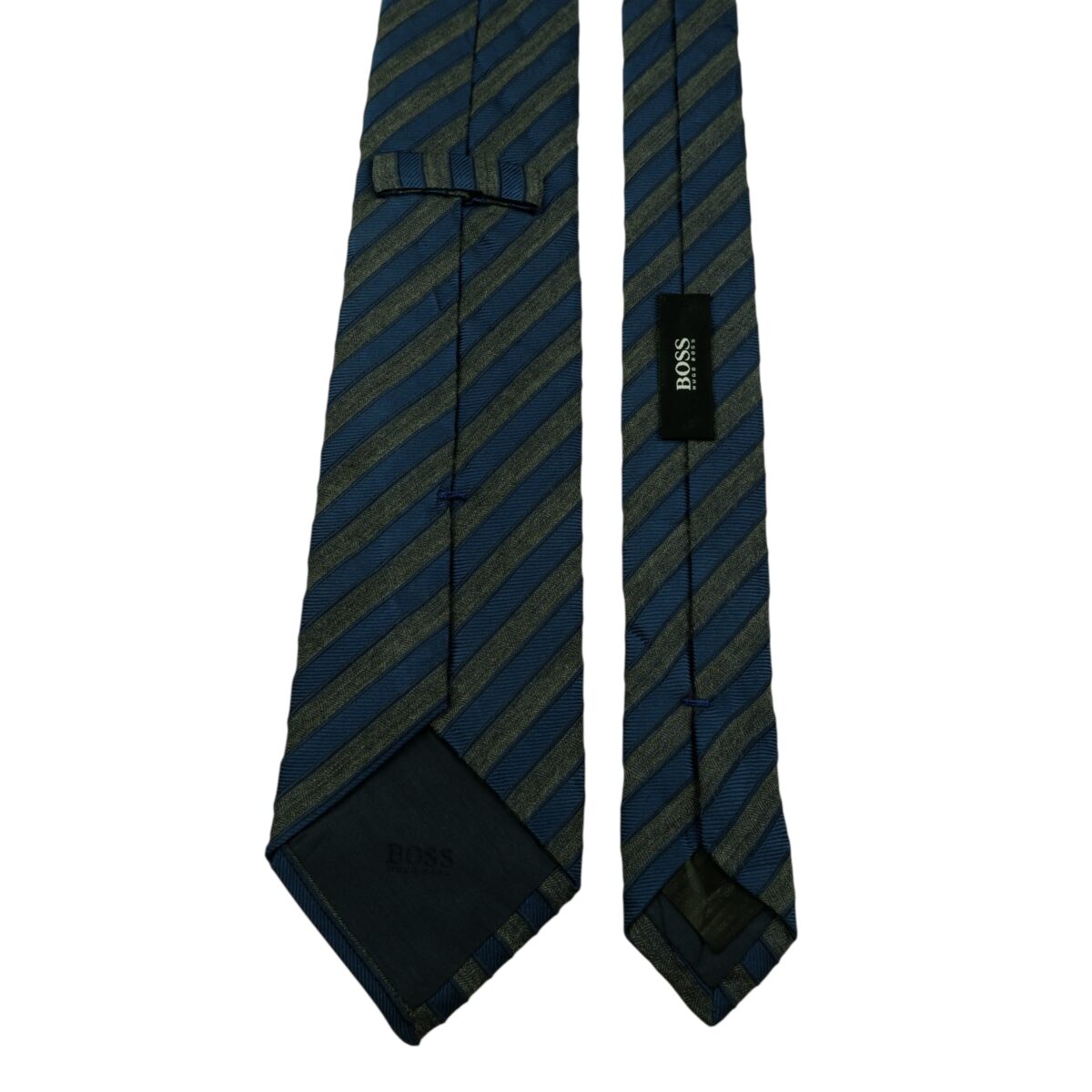 Hugo Boss Tie Silk Navy Grey Stripe Italy (US Import Tax Included) | mesabb clothing Hugo Boss Tie Silk Navy Grey Stripe Italy (US Import Tax Included) มุมที่ 4