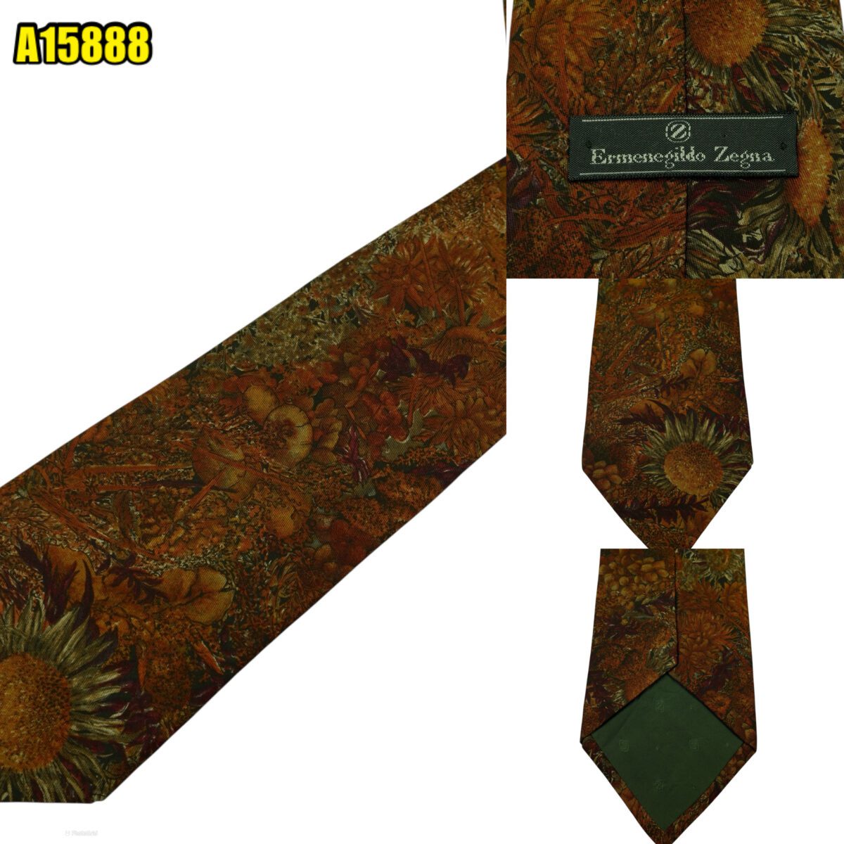 created by photogrid Ermenegildo Zegna Tie Silk Brown Floral Italy (US Import Tax Included) มุมที่ 1