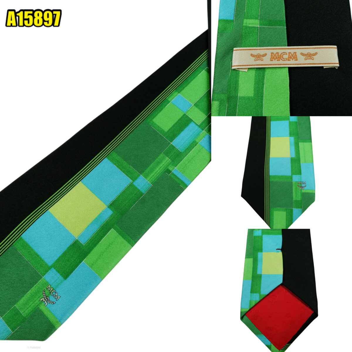 created by photogrid MCM Tie Silk Green Black Korea (US Import Tax Included) มุมที่ 1