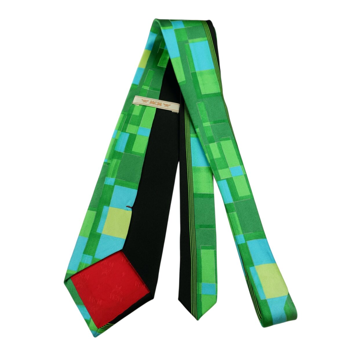 a15897 7 MCM Tie Silk Green Black Korea (US Import Tax Included) มุมที่ 7