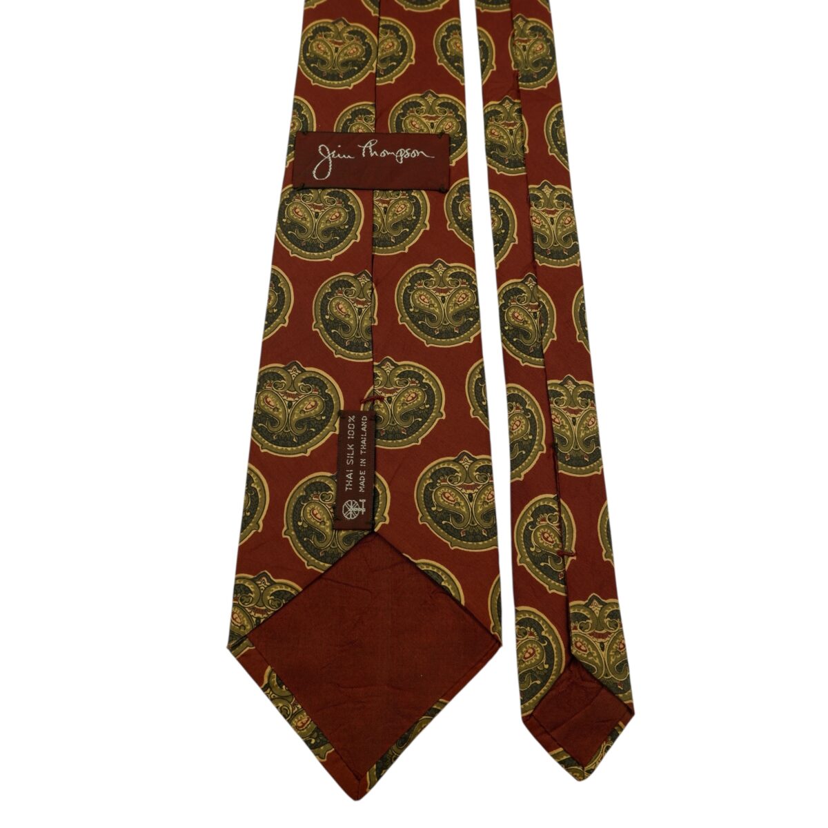 a15901 4 Jim Thompson Tie Silk Brown Geometric Thailand (US Import Tax Included) มุมที่ 4