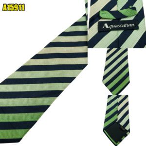 Aquascutum Tie Silk Dark Navy Green Stripe Korea (US Import Tax Included) มุมที่ 1