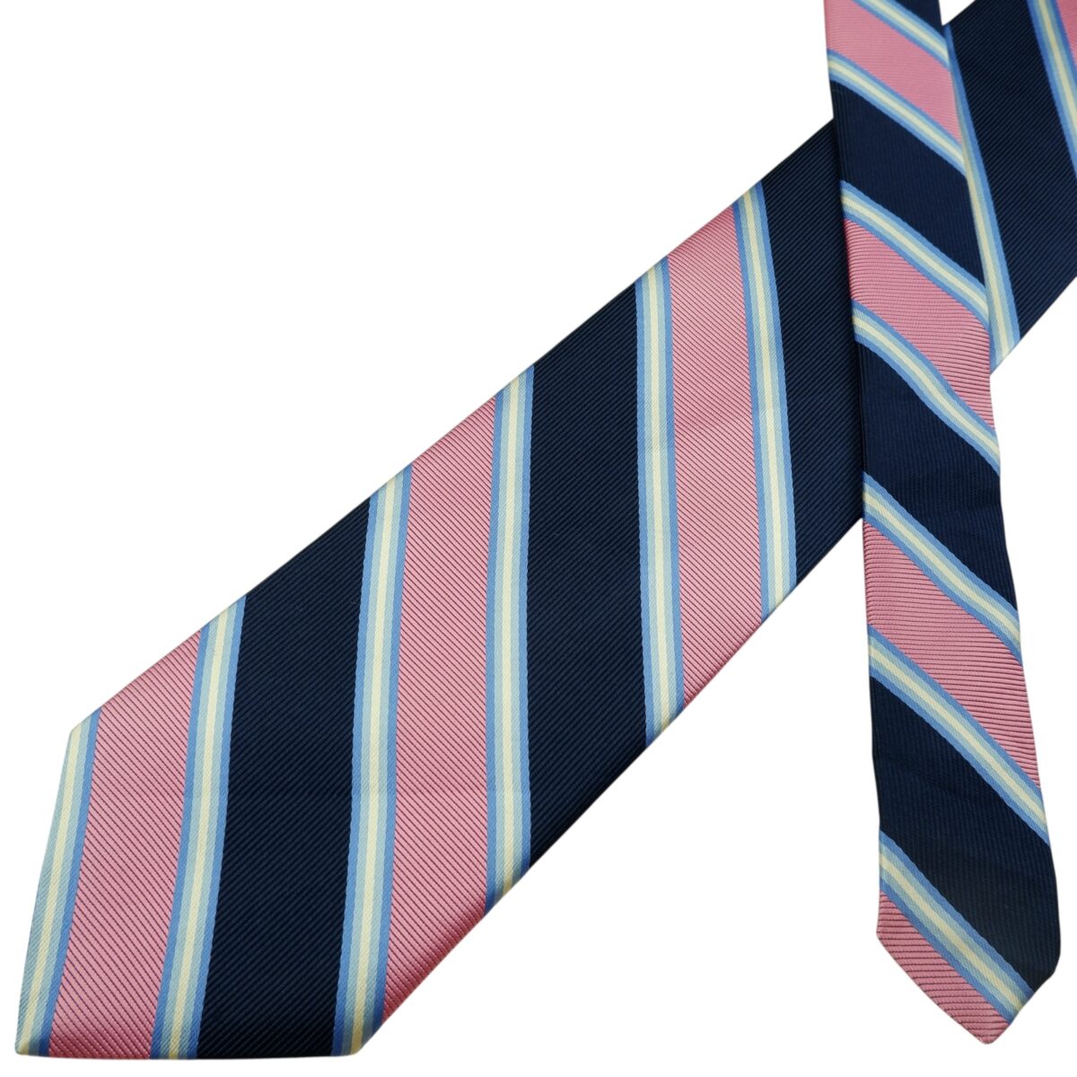 a15912 2 Brooks Brothers Tie Silk Dark Navy Pink Stripe USA (US Import Tax Included) มุมที่ 2
