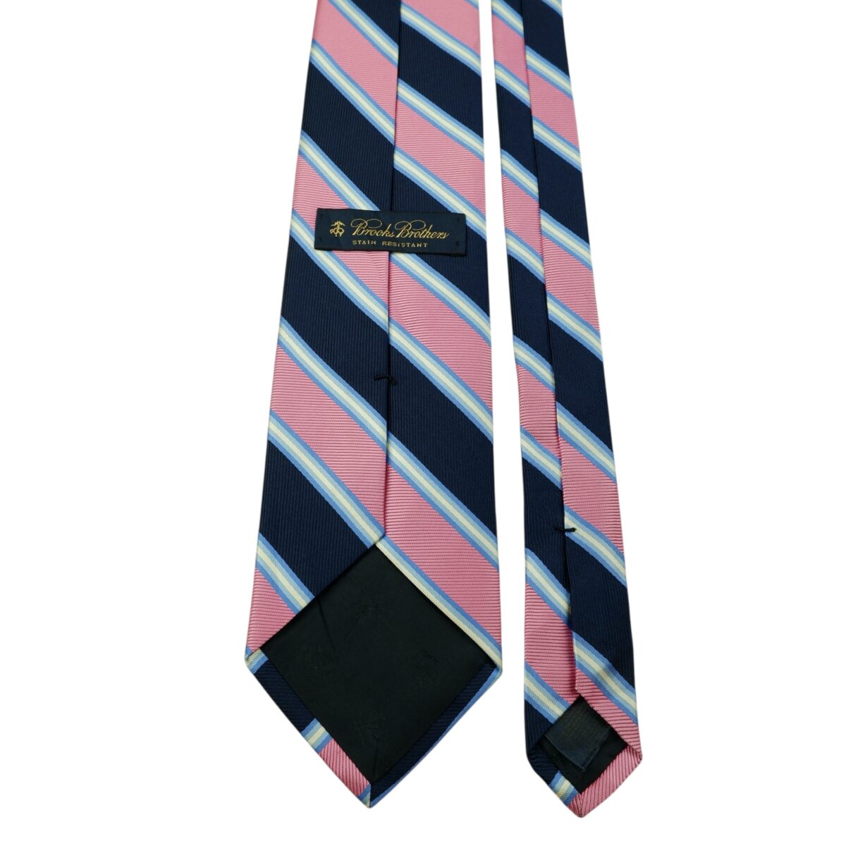 a15912 4 Brooks Brothers Tie Silk Dark Navy Pink Stripe USA (US Import Tax Included) มุมที่ 4