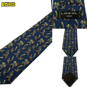 Lancel Tie Silk Navy Geometric France (US Import Tax Included) มุมที่ 1