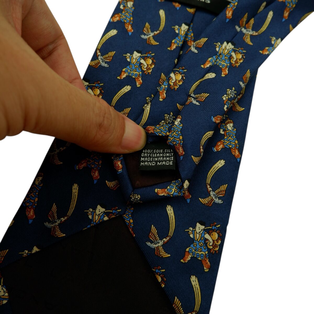 a15913 11 Lancel Tie Silk Navy Geometric France (US Import Tax Included) มุมที่ 11