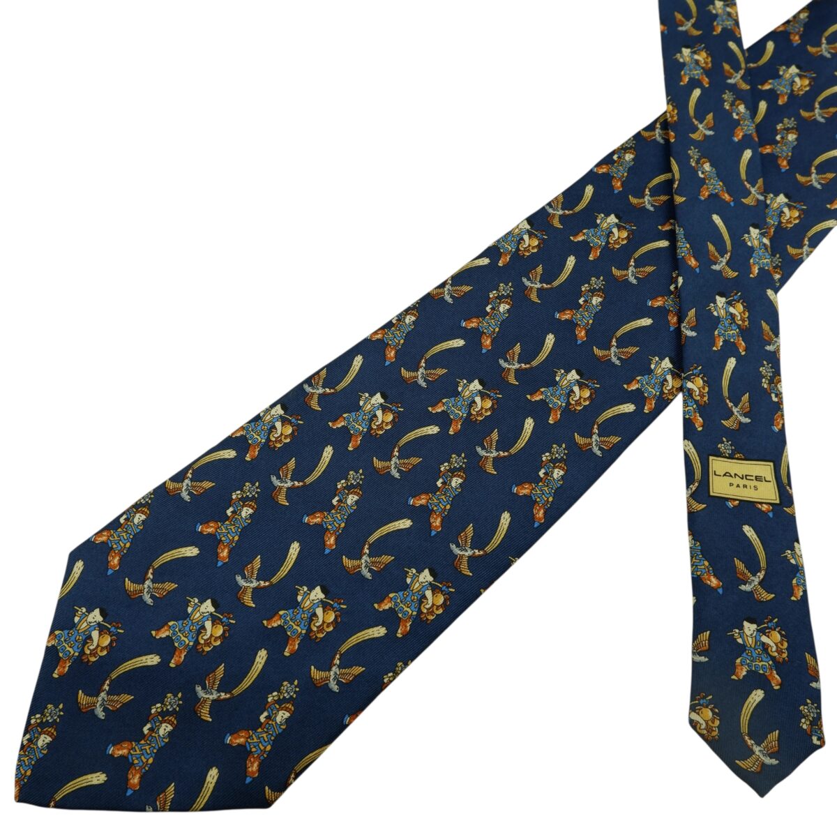 a15913 2 Lancel Tie Silk Navy Geometric France (US Import Tax Included) มุมที่ 2