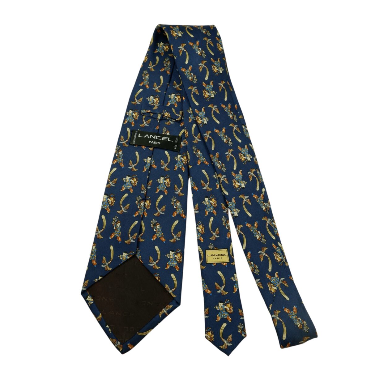 a15913 7 Lancel Tie Silk Navy Geometric France (US Import Tax Included) มุมที่ 7