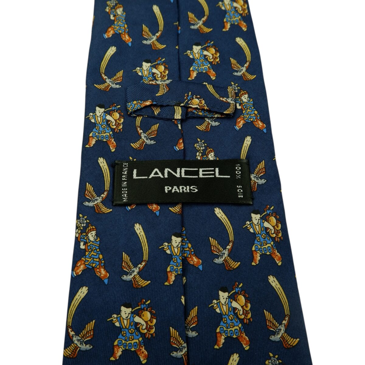 a15913 9 Lancel Tie Silk Navy Geometric France (US Import Tax Included) มุมที่ 9