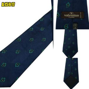 Valentino Tie Silk Dark Blue Paisley Geometric Italy (US Import Tax Included) มุมที่ 1