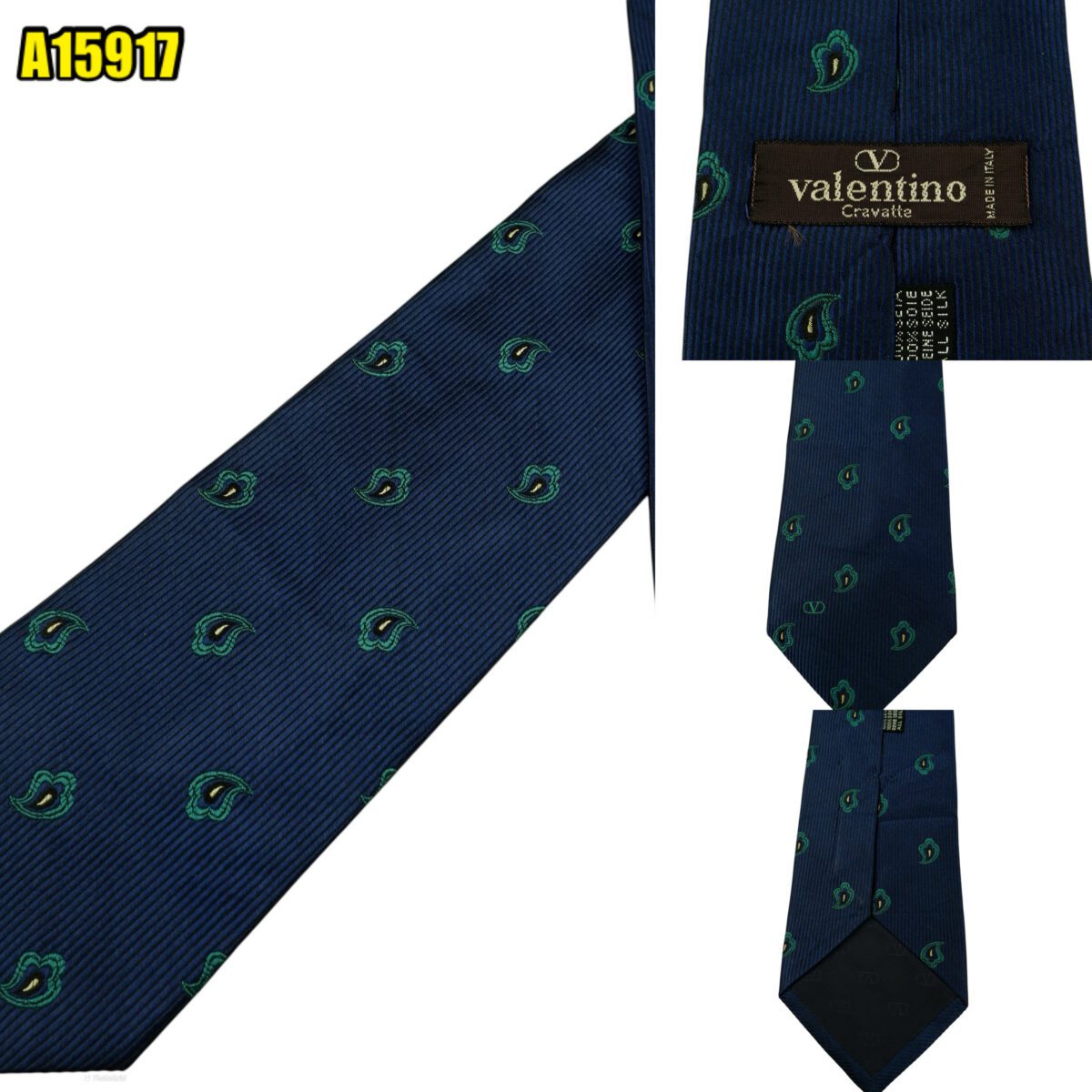 Valentino Tie Silk Dark Blue Paisley Geometric Italy (US Import Tax Included) | mesabb clothing Valentino Tie Silk Dark Blue Paisley Geometric Italy (US Import Tax Included) มุมที่ 1