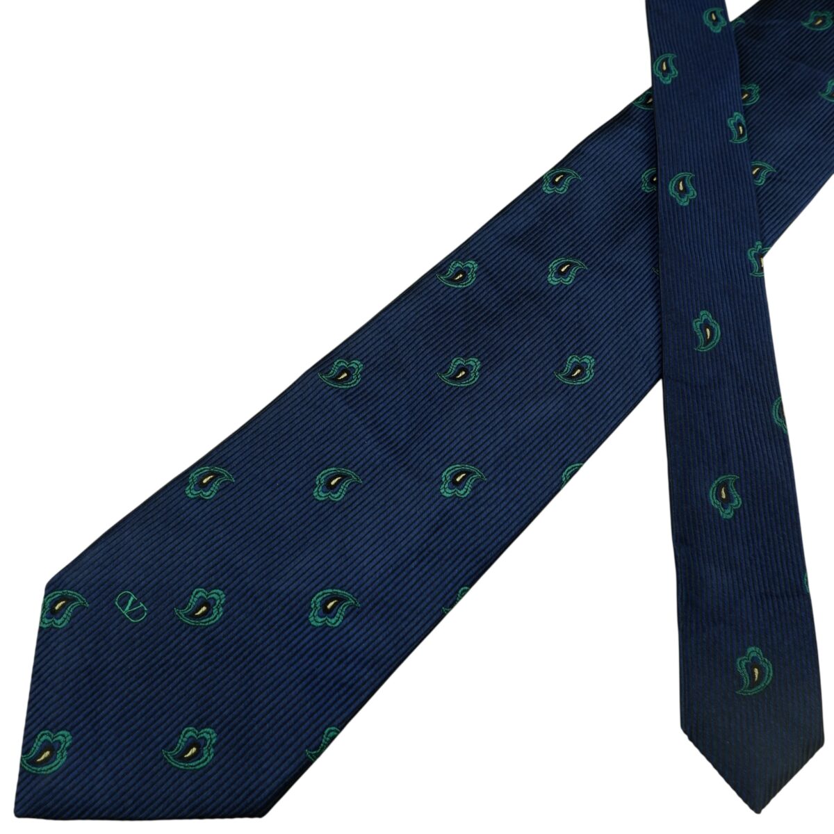 Valentino Tie Silk Dark Blue Paisley Geometric Italy (US Import Tax Included) | mesabb clothing Valentino Tie Silk Dark Blue Paisley Geometric Italy (US Import Tax Included) มุมที่ 2