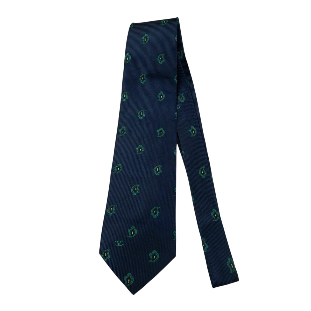 Valentino Tie Silk Dark Blue Paisley Geometric Italy (US Import Tax Included) | mesabb clothing Valentino Tie Silk Dark Blue Paisley Geometric Italy (US Import Tax Included) มุมที่ 5