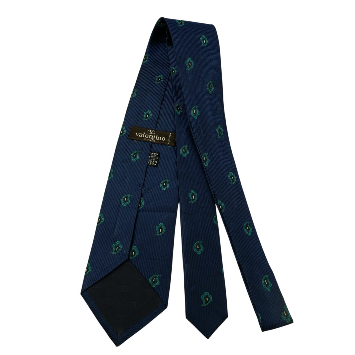 Valentino Tie Silk Dark Blue Paisley Geometric Italy (US Import Tax Included) | mesabb clothing Valentino Tie Silk Dark Blue Paisley Geometric Italy (US Import Tax Included) มุมที่ 7