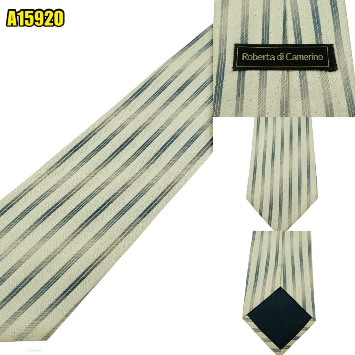 Roberta Di Camerino Tie Silk White Stripe Korea (US Import Tax Included) | mesabb clothing Roberta Di Camerino Tie Silk White Stripe Korea (US Import Tax Included) มุมที่ 1