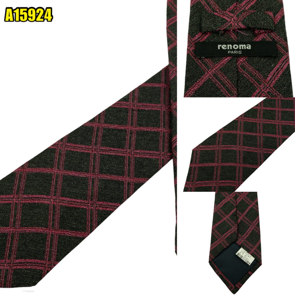 Renoma Tie PE Dark Grey Pink Check Korea (US Import Tax Included) | mesabb clothing Renoma Tie PE Dark Grey Pink Check Korea (US Import Tax Included) มุมที่ 1