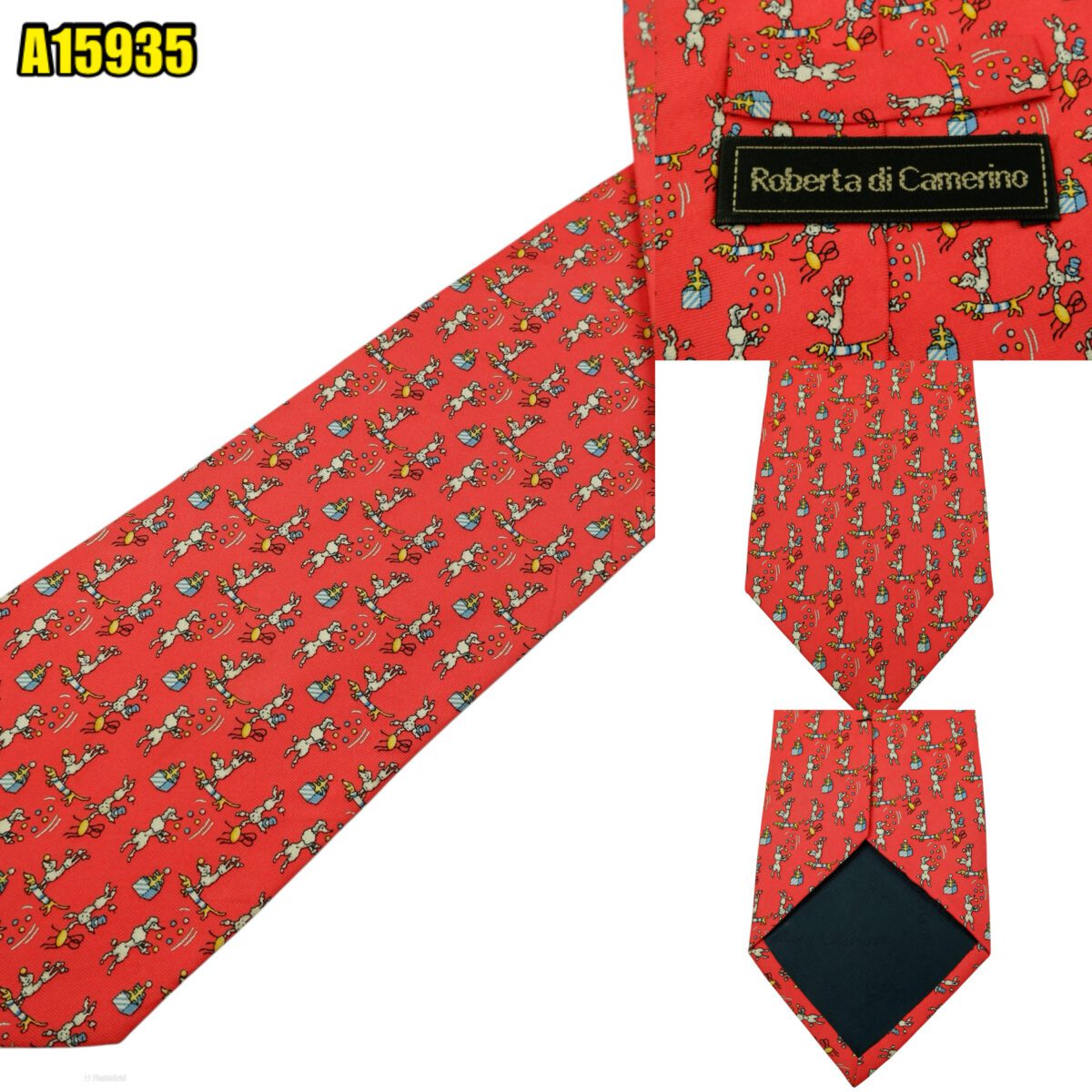 created by photogrid Roberta Di Camerino Tie Silk Red Dog Geometric Korea (US Import Tax Included) มุมที่ 1