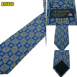 Brooks Brothers Tie Silk Blue Geometric USA (US Import Tax Included) มุมที่ 1