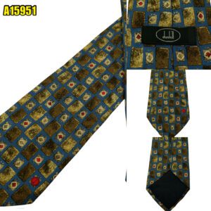 Dunhill Tie Silk Blue Geometric Italy (US Import Tax Included) มุมที่ 1