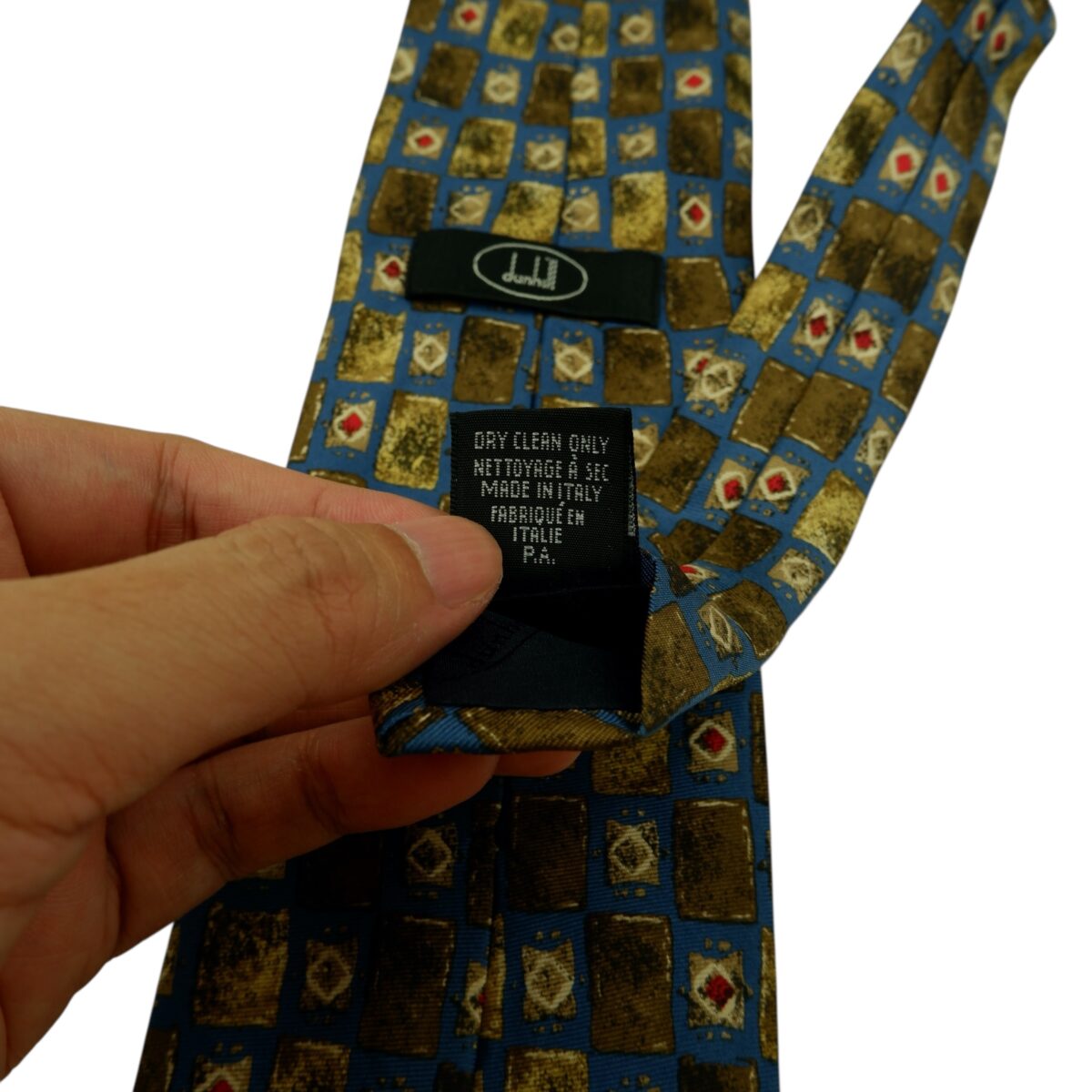 a15951 12 Dunhill Tie Silk Blue Geometric Italy (US Import Tax Included) มุมที่ 12
