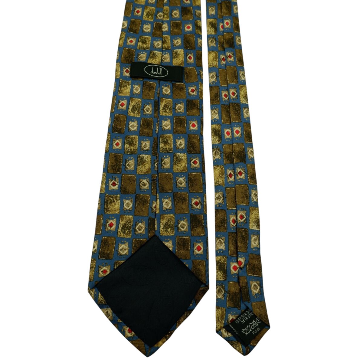 a15951 4 Dunhill Tie Silk Blue Geometric Italy (US Import Tax Included) มุมที่ 4