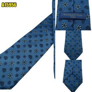 Ermenegildo Zegna Tie Silk Blue Geometric Italy (US Import Tax Included) มุมที่ 1