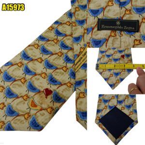 Ermenegildo Zegna Tie Silk Beige Blue Bird Italy (US Import Tax Included) มุมที่ 1