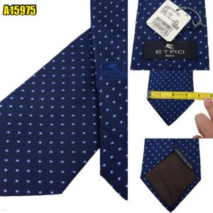 Etro Tie Silk Blue Dot Geometric Italy (US Import Tax Included) มุมที่ 1