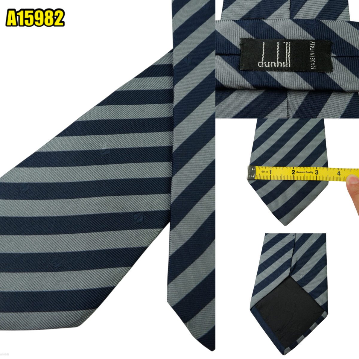 Dunhill Tie Silk Blue Gray Stripe Italy (US Import Tax Included) | mesabb clothing Dunhill Tie Silk Blue Gray Stripe Italy (US Import Tax Included) มุมที่ 1