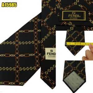 Fendi Tie Silk Black Checkered Chain Italy (US Import Tax Included) มุมที่ 1