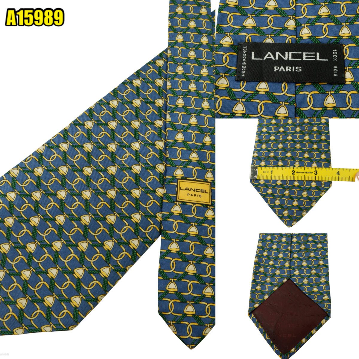 Lancel Tie Silk Blue Checkered Chain France (US Import Tax Included) | mesabb clothing Lancel Tie Silk Blue Checkered Chain France (US Import Tax Included) มุมที่ 1