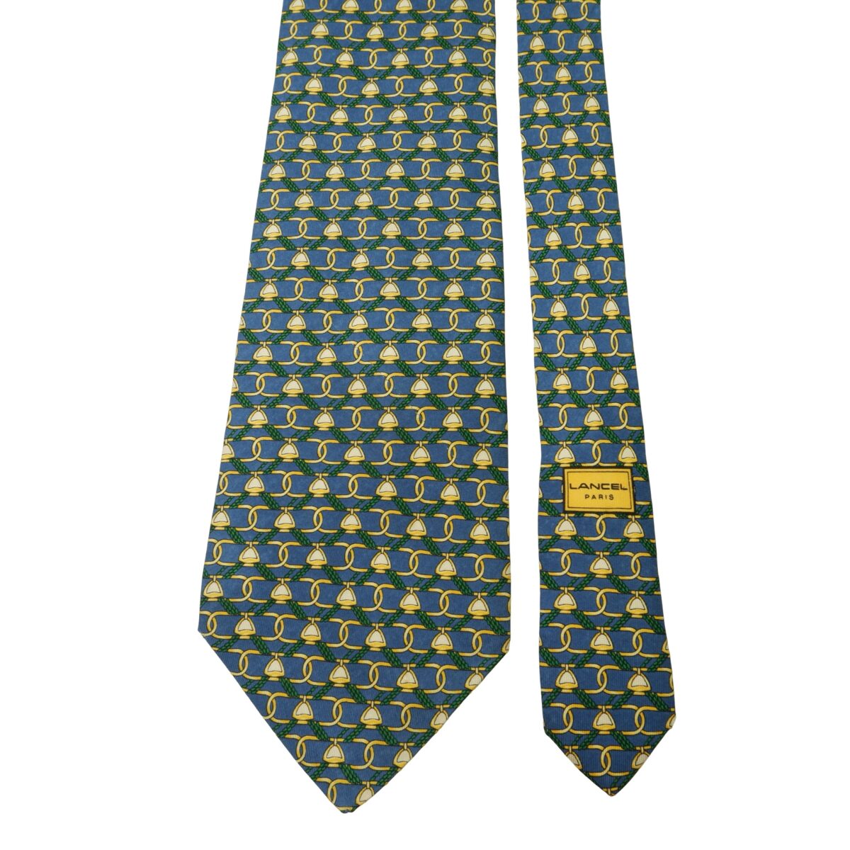 Lancel Tie Silk Blue Checkered Chain France (US Import Tax Included) | mesabb clothing Lancel Tie Silk Blue Checkered Chain France (US Import Tax Included) มุมที่ 3