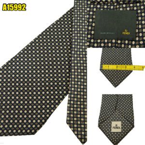 Fendi Tie Silk Black Dot Geometric Italy (US Import Tax Included) มุมที่ 1