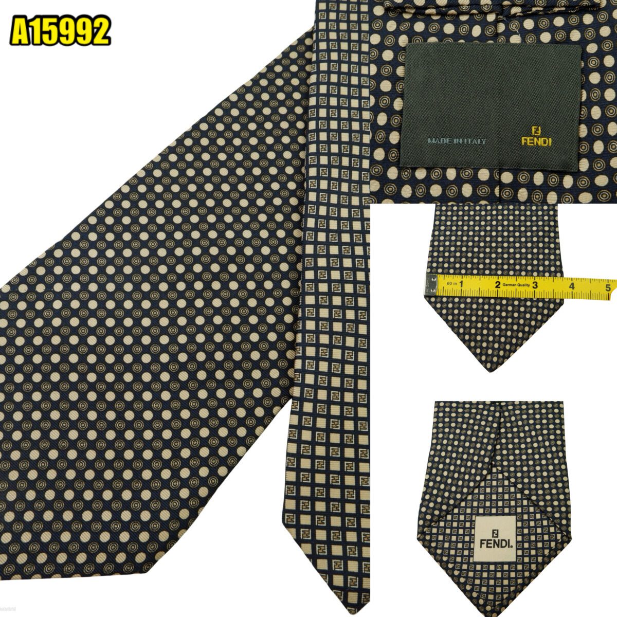 created by photogrid Fendi Tie Silk Black Dot Geometric Italy (US Import Tax Included) มุมที่ 1