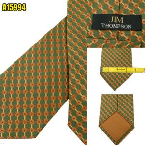 Jim Thompson Tie Silk Green Checkered Chain Thailand (US Import Tax Included) มุมที่ 1