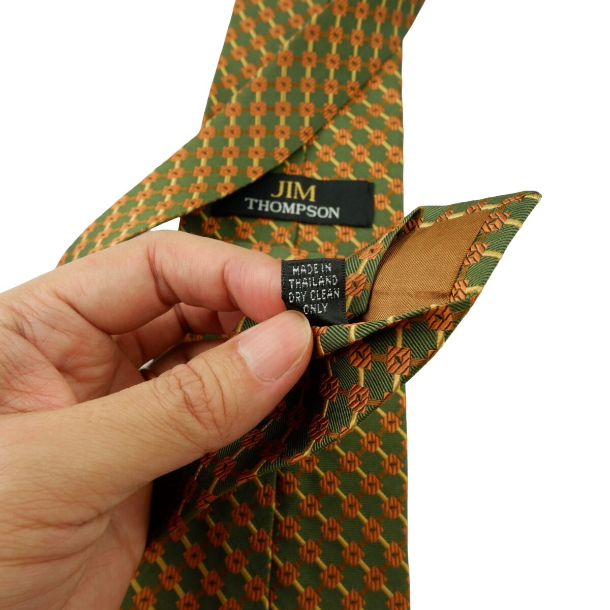 a15994 10 Jim Thompson Tie Silk Green Checkered Chain Thailand (US Import Tax Included) มุมที่ 10
