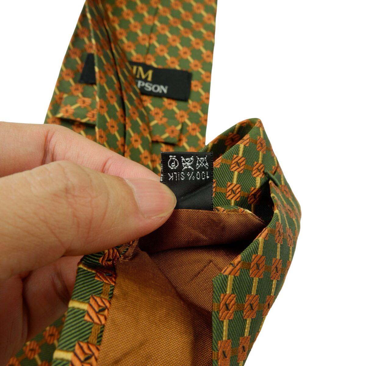 a15994 11 Jim Thompson Tie Silk Green Checkered Chain Thailand (US Import Tax Included) มุมที่ 11