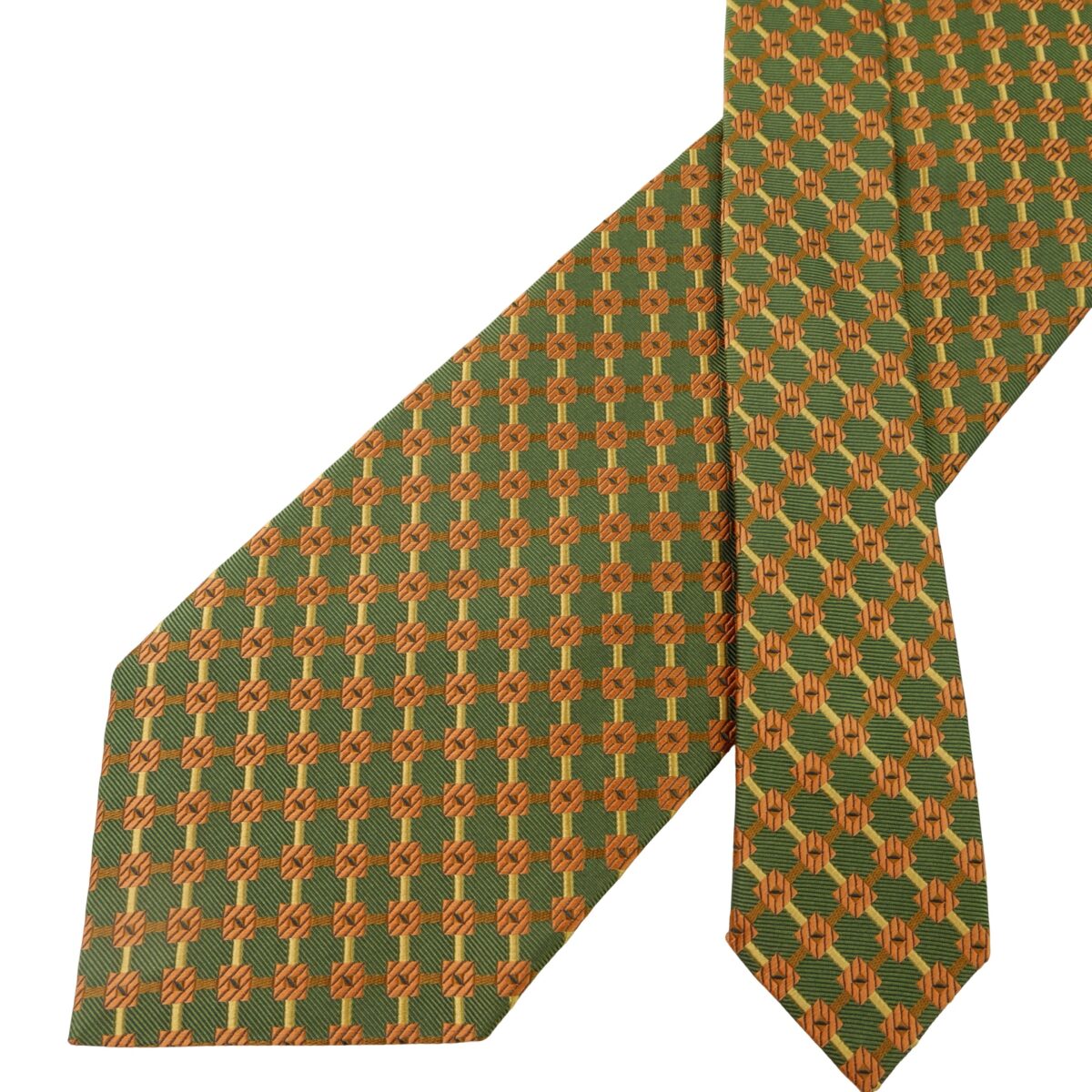 a15994 2 Jim Thompson Tie Silk Green Checkered Chain Thailand (US Import Tax Included) มุมที่ 2